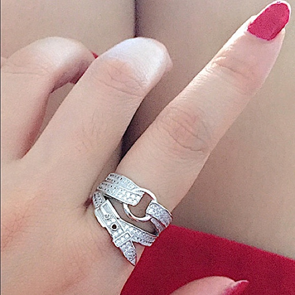 STERLING SILVER BUCKLE ZIRCON RING - Picture 9 of 14